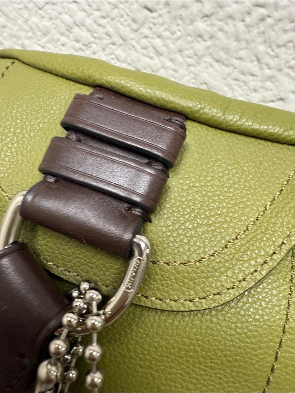Coach Thompson Green Pebbled Leather Crossbody Sling with Brown Strap - Picture 9 of 13
